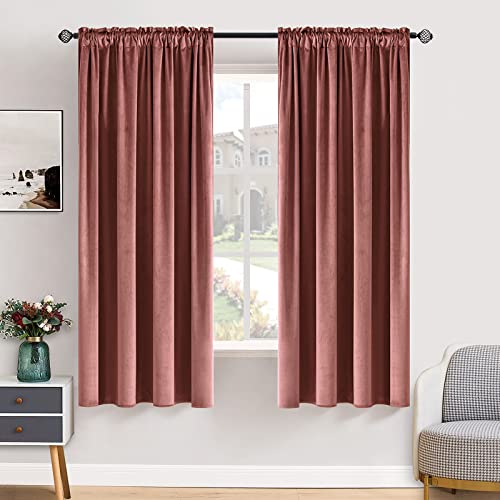 Image of MIULEE Dusty Rose Pink Blackout Velvet Curtains Drapes 63 Inch Long 52 inchx63 inch