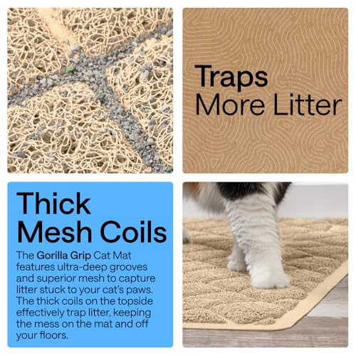 Image of Gorilla Grip Durable Multiple Cat Litter Mat (47x35), XL Jumbo, No Phthalate, Water Resistant, Traps Litter from Box and Cats, Scatter Control, Mats Soft on Kitty Paws (Beige), 1 Count, Plastic