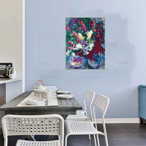 Tableau vase de fleurs impression sur toile avec cadre doré 30x40cm