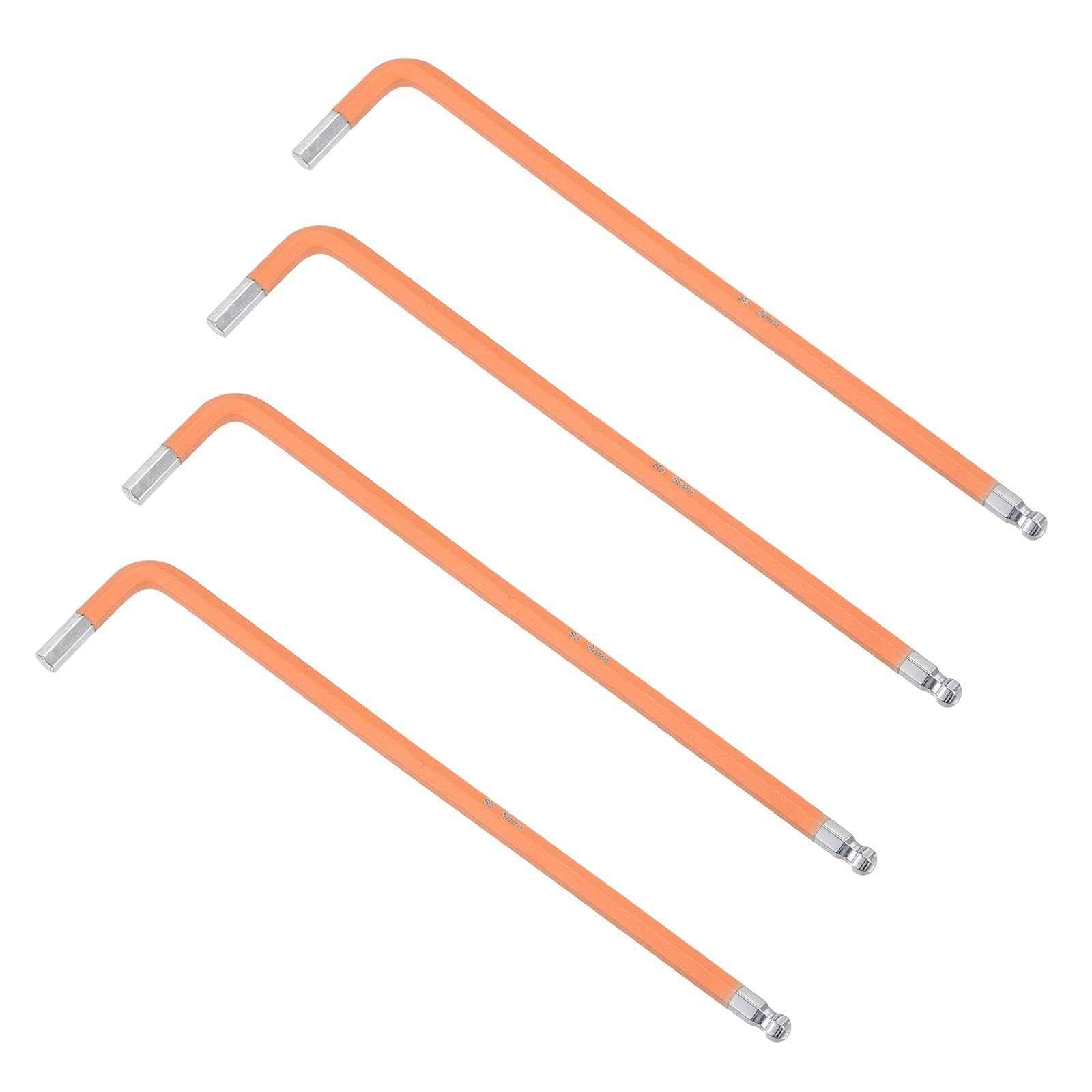 TOP-VIGOR 4Pcs 5mm Ball End Hex Key Wrench, L Shaped Long Arm Allen Key for Household DIY Professional Machine Repairing