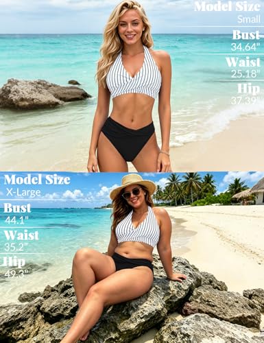 Image of Sopliagon Women's Bikini Sets Twist Front Two Piece Swimsuit Halter Bathing Suit