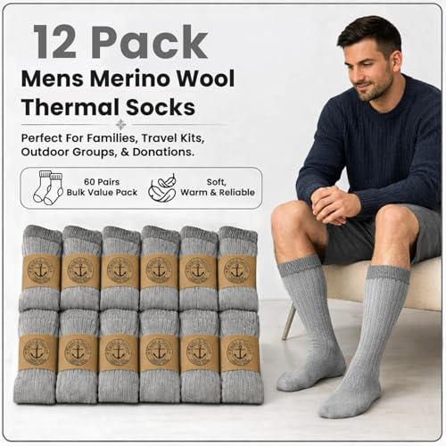 Image of Yacht & Smith 12 Pairs Merino Wool Thermal Boot Socks, Mens Womens Hiking Winter Sock
