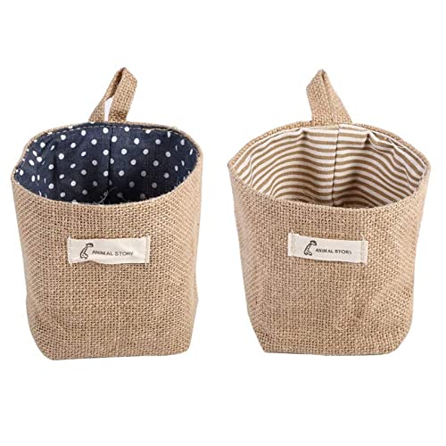 2 pièces Panier de Rangement Coton et Lin Coton Lin Panier de Rangement Sac Sac de Rangement en Coton Lin Organisateur suspendu pour hall, salle de bain, chambre d'enfant, bureau à domicile Cover