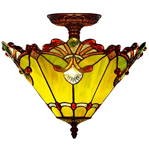 Lustre plafonnier en verre vert et métal luminaire chic de 12 pouces