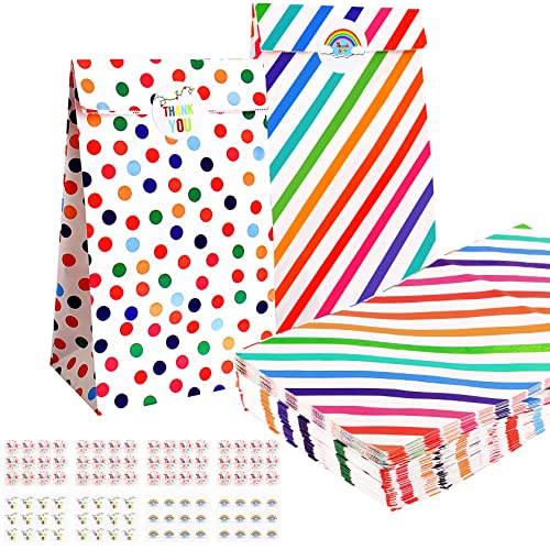 PHANPINT Papiertüten,40 Stück Bunt Geschenktüten mit 96 Aufkleber Papier Kindergeburtstag klein Papier Tüten, Candy Papier Tüten zum Kinder Party Hochzeit Halloween Weihnachten zum Verpacken Cover