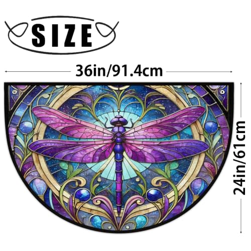 Image of Half Round Doormat Dragonfly Non Slip Semi Circle Area Rug Runner Mat