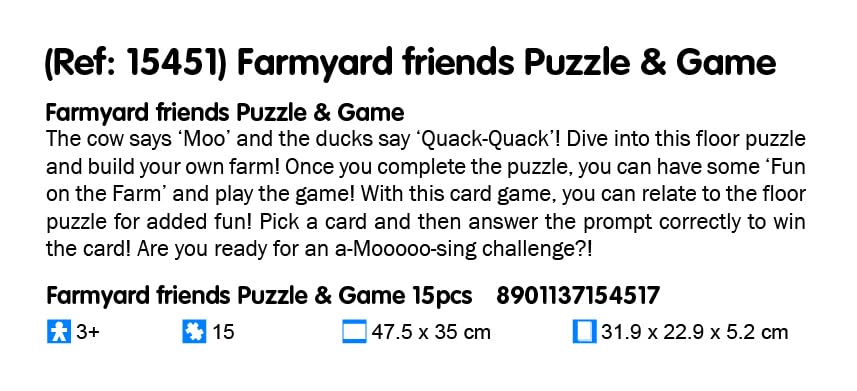 Image of Frank Farmyard Friends Puzzle & Game | Fun & Interactive 15-Piece Floor Puzzle with Fun on the Farm Card Game for Kids 3+ Years | Early Learning Educational Toy for Memory, Focus & Logical Thinking