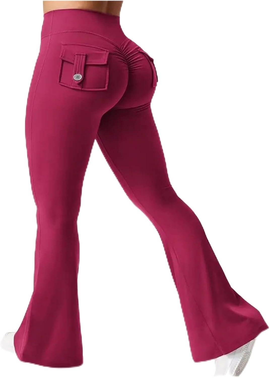 Women’s Casual Flared Yoga Pants, Training Flared Pants, high Waisted Work Clothes, Belt Pocket Sportswear