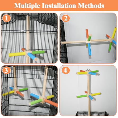 Image of Bird Stand Perch Toy, Double Layer Spinning Parakeet Toys Exercise Wheel Cockatiel Toy for Cages Wooden Perchs for Small & Medium Birds Cage Accessories for Parakeets Lovebirds Conures (Colorful)