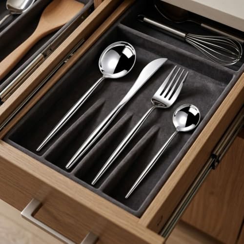 Image of 12 Pcs Silver Slim Handle Stainless Steel Cutlery Set for Dining Table with Spoons and Forks Set + Butterknives - The Perfect Tableware /Flatware