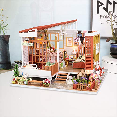 Huangjiahao DIY Puppenhaus DIY Einfache Thema Miniatur Puppenhäuser Und Holzmöbel Häuser Mit LED-Leuchten Für Kreative… – Bild 4