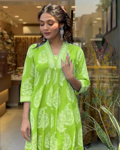 Image of PARTHVI Women's Rayon Blend Anarkali Printed Kurta with Pant & Dupatta & Dupatta