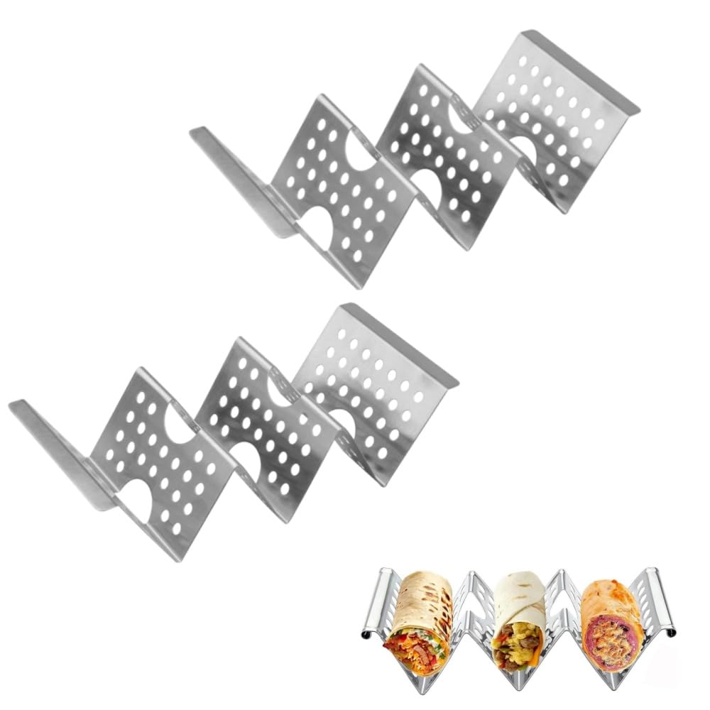 Taco Holder Stand Set,2 Pack Stainless Steel Taco Tray Holder Taco Stands Mexican Food Rack Taco Rack Wave Shaped Taco Tray Holds Wave Taco Rack 2-3 Hard Shell Stands for Dishwasher and Oven (hollow)