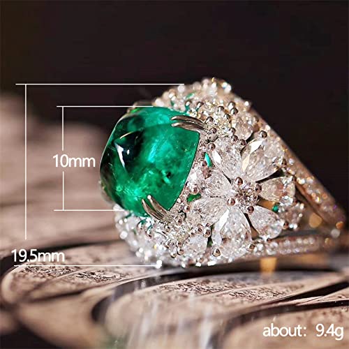 925 Sterling Silver Plated Cushion Cut Simulated Emerald Quatrz Statement CZ Engagement Ring for Women3