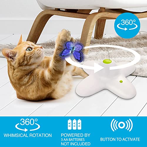 ALL FOR PAWS Interaktives Katzenspielzeug für den Innenbereich, mit 360 ° drehbarem Schmetterling, Schmetterling mit Zwei Ersatz-Schmetterlingen