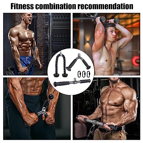 Kipika Tricep Pull Down Attachment, Cable Machine Accessories For Home Gym, Cable Machine Attachments Pulley System Gym, Rotating Straight Bar 18", Tricep Rope 36", V-Shaped Bar #TOP1