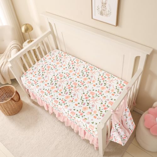 Image of TANOFAR 4 Piece Floral Crib Bedding Set for Girls Soft & Comfort