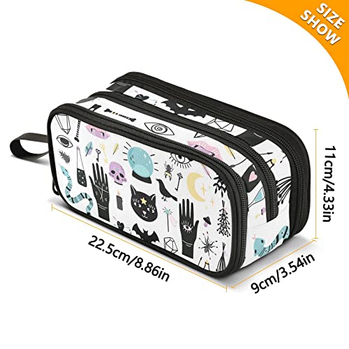 Image of ZAZYXTJ Goth Witch Large Capacity Pencil Case 3 Compartment Pen Pouch Storage Canvas Makeup Bag for School Office Teen Girl Boy Men Women