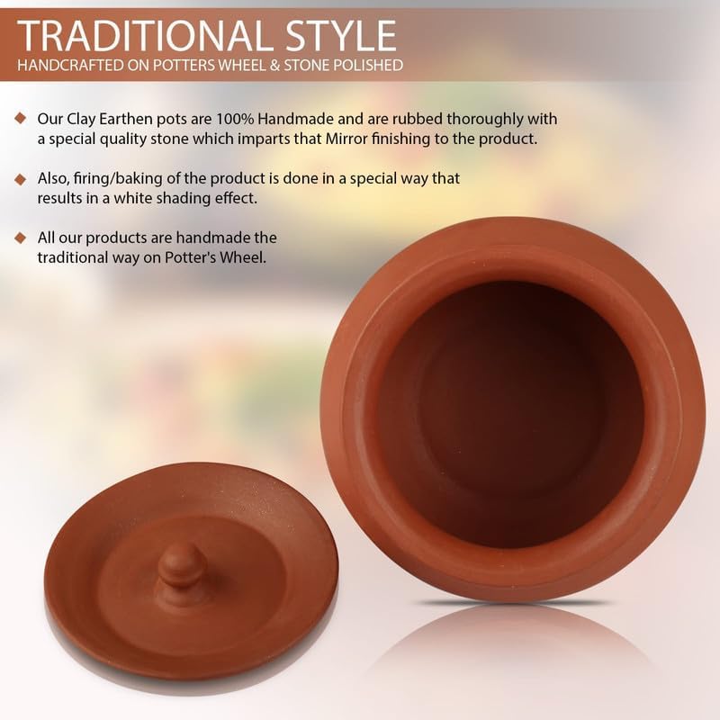 Image of Bhanvi 1000ml Earthen Clay Curd Pot with Lid Round Unglazed Terracotta Bowl for Making Curd Chach Lassi Dahi Kadai Handi Mitti Ke Bartan Serving Use in Oven Not for Cooking
