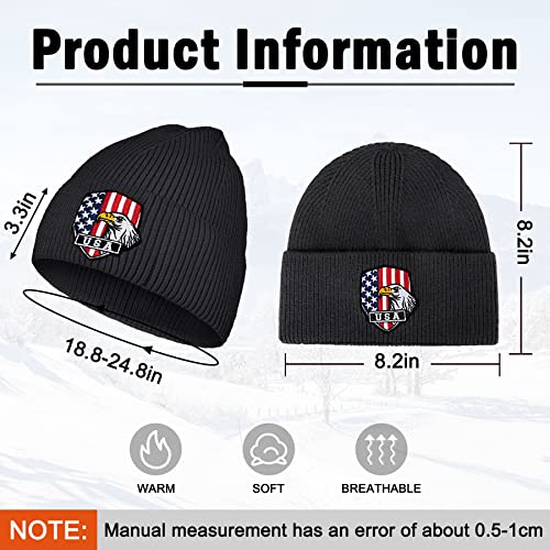 Beanie Hats For Men - Warm Winter Hats With American Flag Bald Eagle Embroidered Soft Knit Cuffed Skullies Cap With Designs Dark Grey #TOP1