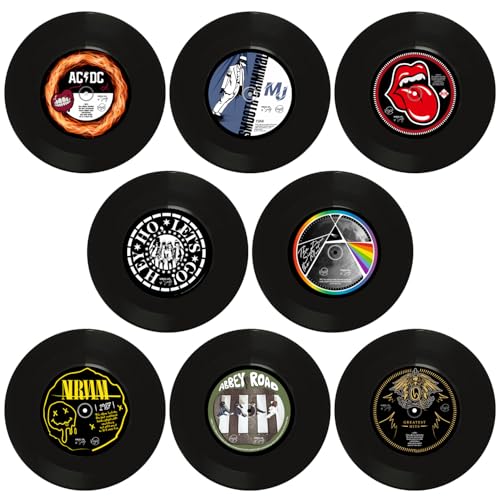 Discos de vinilo para decoración de pared, 8 piezas tamaño single 7 pulgadas, para decorar fiestas de rock música, cumpleaños bares pubs fiestas temáticas de los 70s 80s 90s retro vintage old school