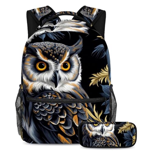 Sac à dos scolaire hibou coloré grand cartable chouette et trousse étudiants