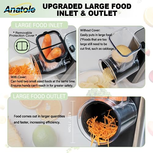 Anatole-Electric-Cheese-Shredder-Vegetable-Grater-250W-Stainless-Steel-Upgraded-Large-Diameter-Carrot-Potato-Slicer-Multifunctional-Kitchen-Food-Processor-Machine-with-5-Blades-BPA-Free-110V