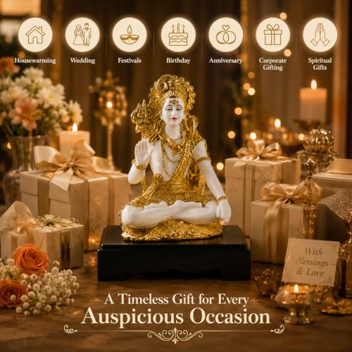 Image of Lord Shiva Statue - 31 cm Hindu God Figurine with Gold Detailing, Trident & Cobra - Hand-Painted Mahadev Murti for Home Temple Decor, Pooja Room, Meditation Space & Gift