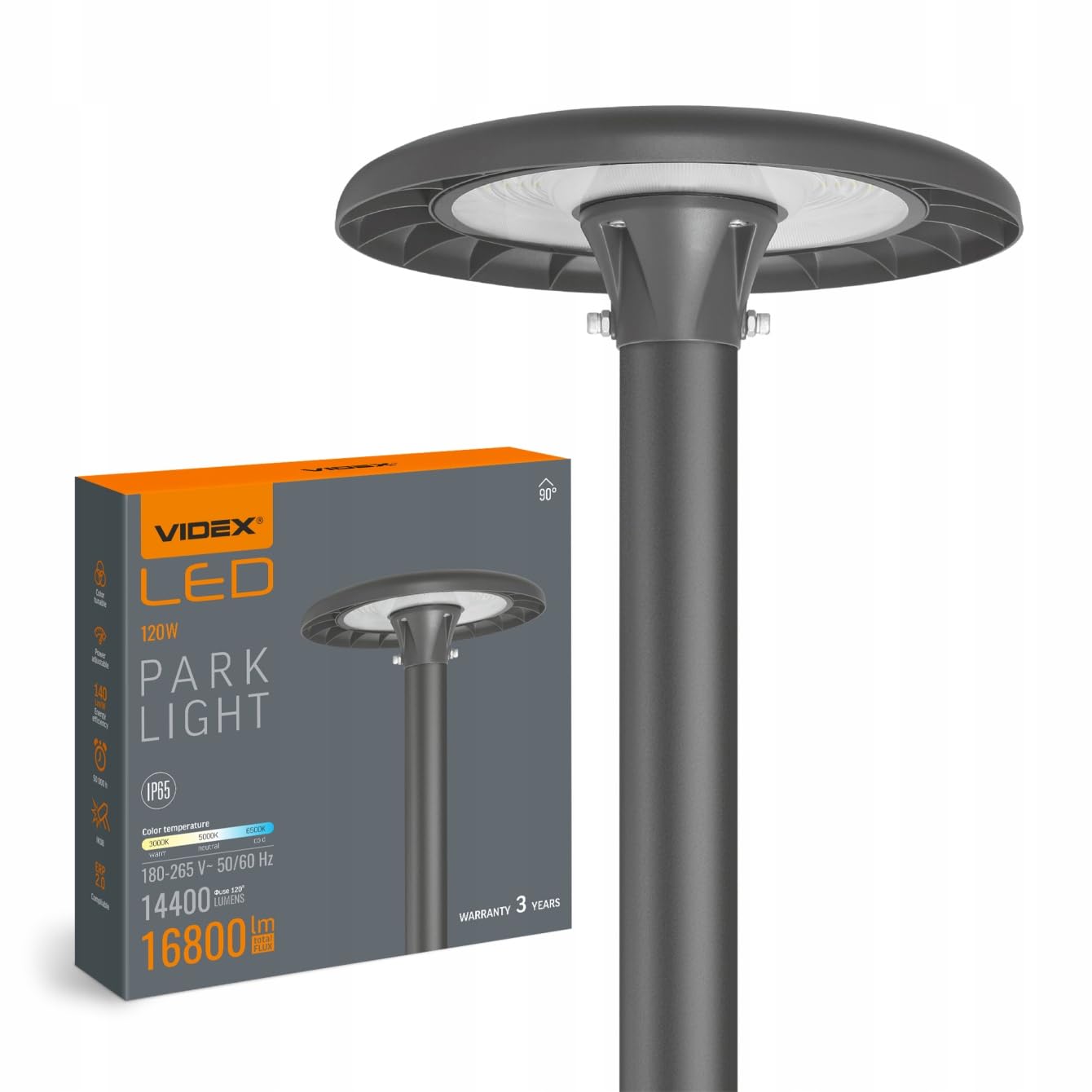 Lampa Uliczna Ogrodowa Okrągła LED VIDEX SLP01 IP65 120W 16800Lm 220V