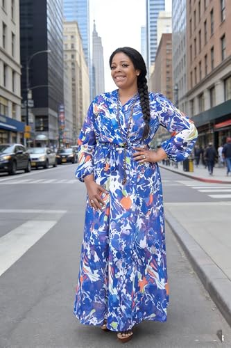 Image of Nuofengkudu Womens Chiffon Deep V-Neck Maxi Dress Summer Boho Dresses(S-5XL)