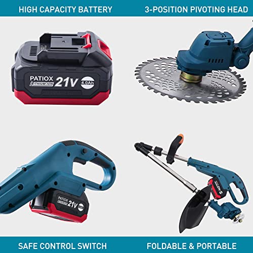 Patiox Weed Wacker Cordless - Electric Weed Eater Rechargeable 3 In 1 - Two 4.0 Ah Battery Powered Weed Whacker Cordless 21V Grass Edger Trimmer With Blade And Charger (A-Brushless-1) #TOP6