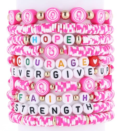 𝐇𝐞𝐢𝐬𝐡𝐢 𝐁𝐞𝐚𝐝𝐞𝐝 𝐒𝐭𝐫𝐞𝐭𝐜𝐡 𝐁𝐫𝐚𝐜𝐞𝐥𝐞𝐭𝐬 for Women Teen Girls St.Patrick's Day Valentine's Day Christmas Breast Cancer Bracelets Stackable Polymer Clay Beads Bracelets Friendship Boho Bracelets Jewelry Set