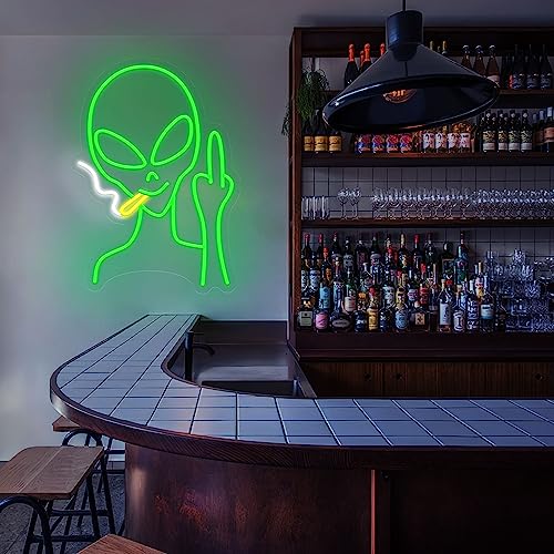 Image of Green Alien Neon Signs, Dimmable LED Neon Signs for Wall Decor Bedroom Man Cave Game Room Home Bar Party Decor, LED Alien Neon Light for Kids Birthday Gift (Green Alien)