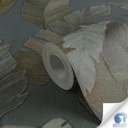 Livingwalls Wallpaper DESIGNDROP, precovered Botanical Non-Woven Wallpaper in Green, Blue, 10,05m x 0,53m - Image 2