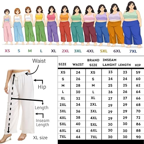Image of Women's Rayon Palazzo Pants | Solid Color Wide Leg Trousers in 18 Shades | Elastic Waist Casual Bottoms XS-7XL | Comfortable