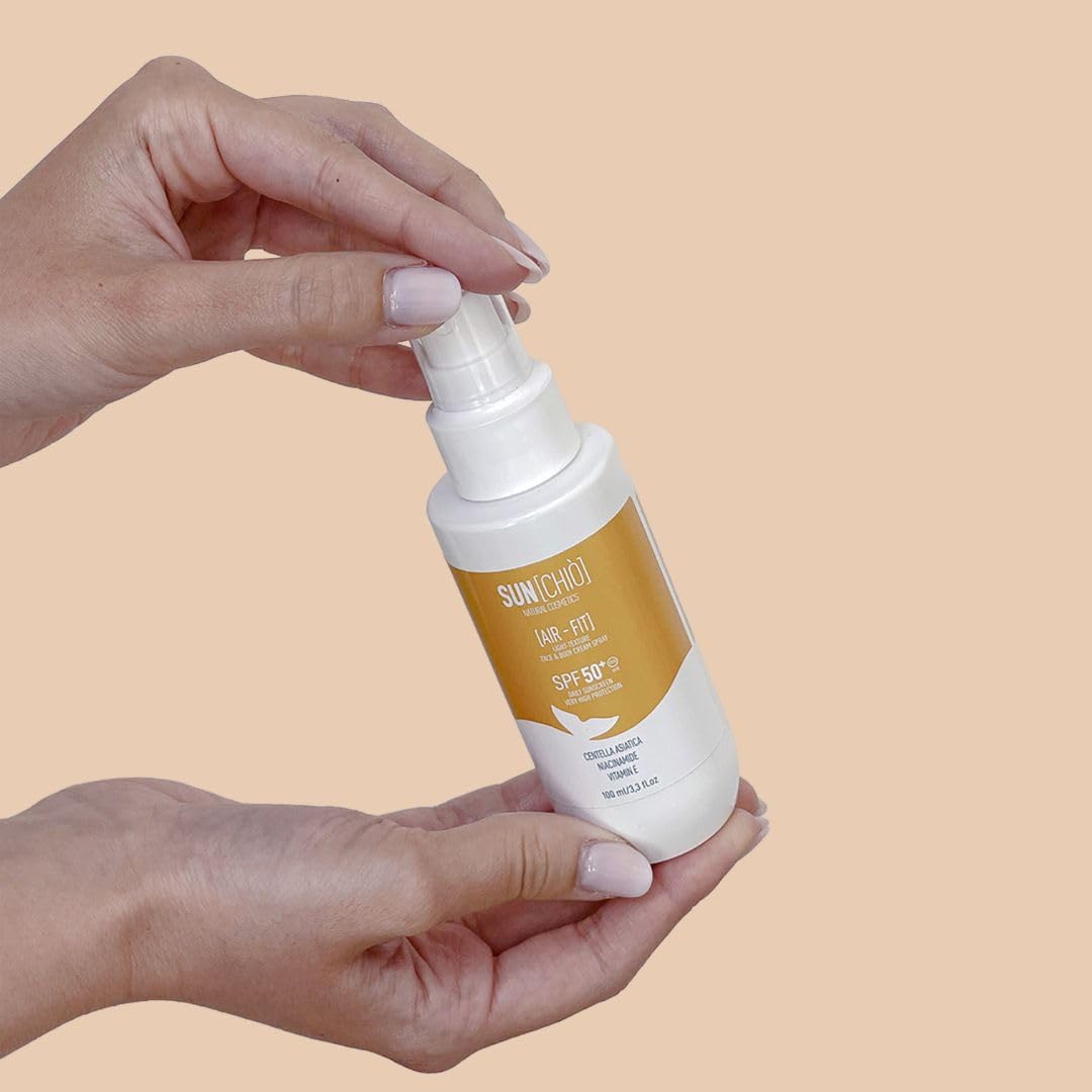 Sunchiò AIR-FIT Crema Solare Spray Viso e Corpo SPF50+, Protezione Molto Alta, Tecnologia AIR-FIT, Texture Ultra Leggera, a Rapido Assorbimento, Tutti i Tipi di Pelle, 100ml