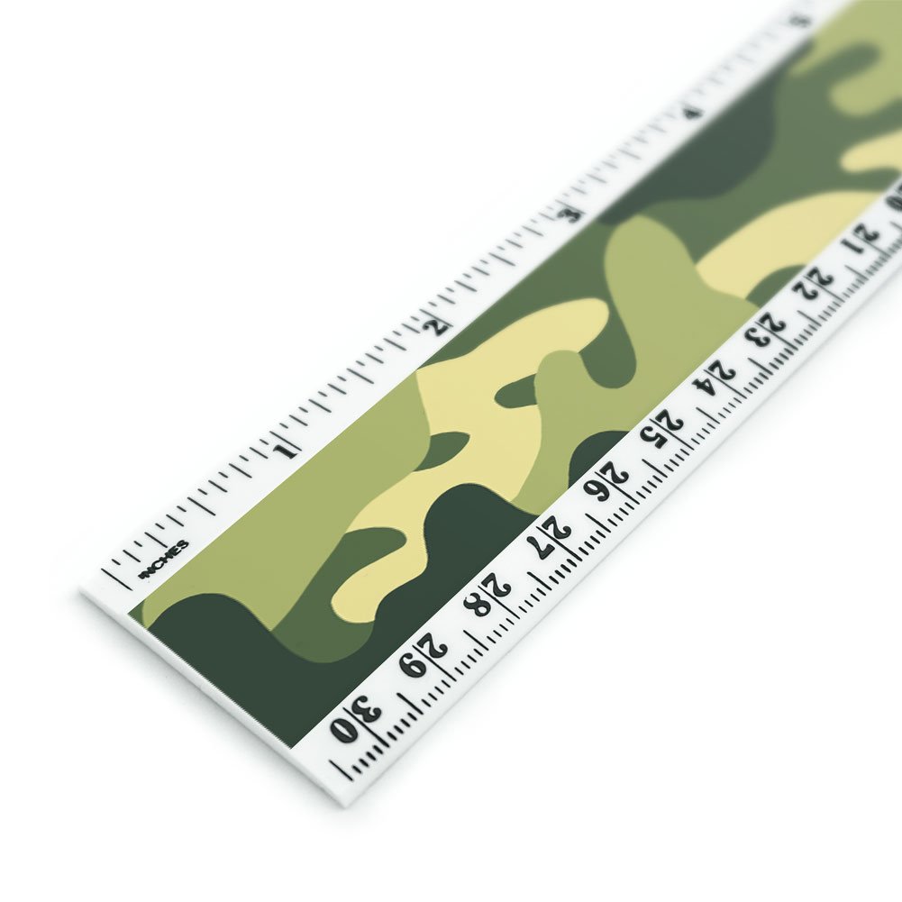 Green Camouflage Pattern 12 Inch Standard and Metric Plastic Ruler
