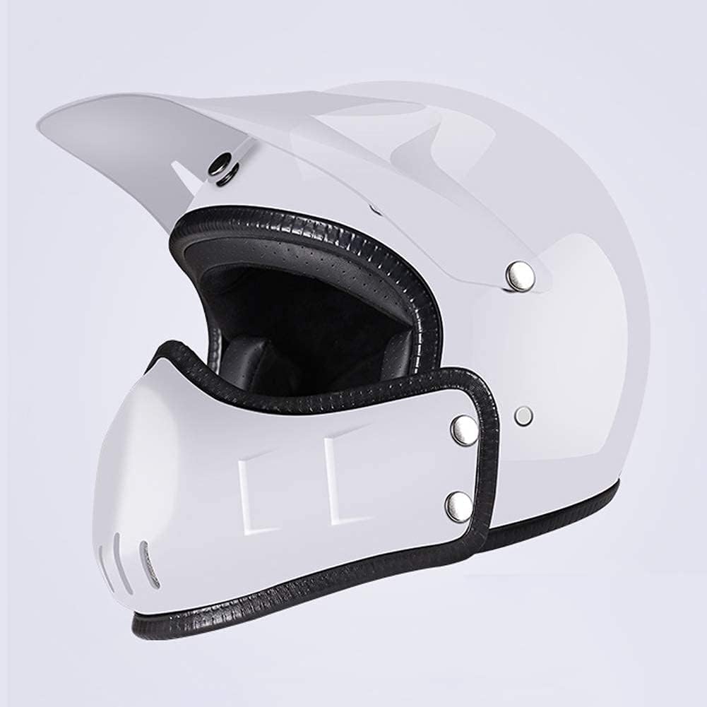 Modular retro full face helmet Bell Rogue half size motorcycle helmet removable earmuffs/four seasons universal (Color : White, Size : M(57~58CM))