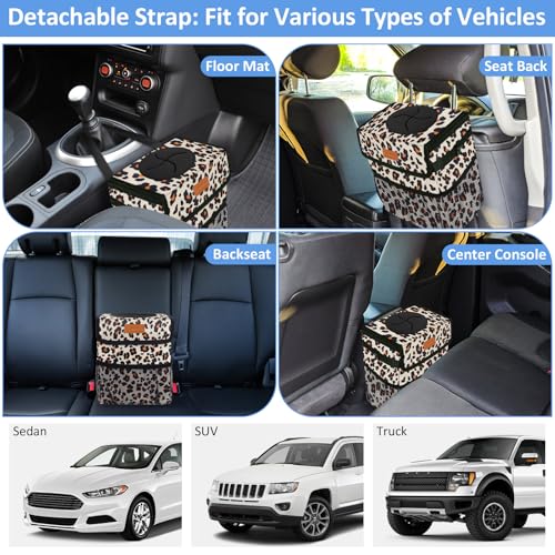 Image of ELONGRIVER Car Trash Can Bin for Back Seat Leak Proof, Cute Car Trash Bag Hanging, Vehicle Trash Can for SUV Truck Van, Automotive Garbage Cans Front Seat Leopard Print, 2 Gallons