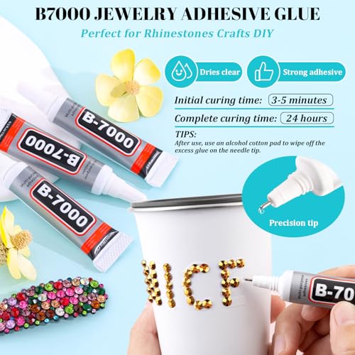 Image of 6100Pcs Resin Rhinestones for Crafting with 2Pcs 10ml B7000 Jewelry Glue, 1 Box Flatback Crystals Diamond (Gold) for Bedazzling Crafts DIY Nail Art Non Hotfix Gems for Clothing Shoes Tumblers