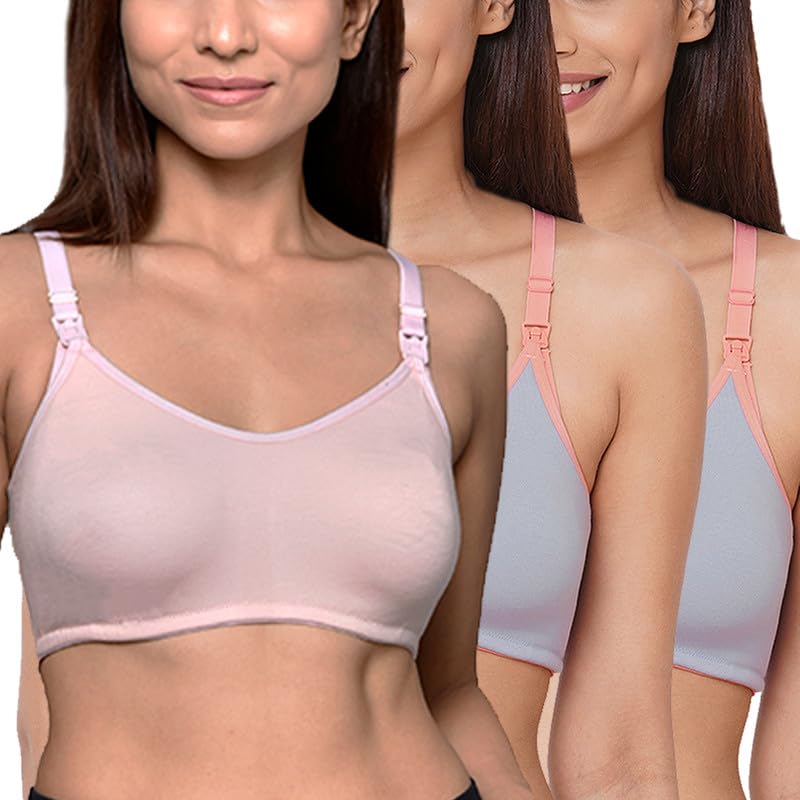 Image of Inner Sense Organic Cotton Bamboo Nursing Bra for Women I Non Padded Feeding Bra with Keyhole Back Design I Wire Free Maternity Innerwear with Full Coverage