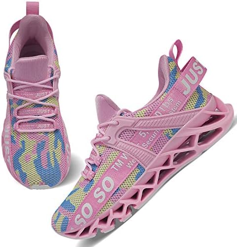 WONESION Women's Athletic Walking Shoes Casual Mesh-Comfortable Work Sneakers, Camouflage Pink, 9 US