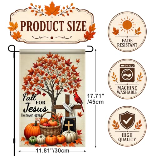 Image of BlissYard Fall for Jesus Garden Flag Christian Cross Pumpkin 12x18 Inch | Double sided polyester, Fall for Jesus cross pumpkin design, cozy Christian decor for Thanksgiving porch and yard