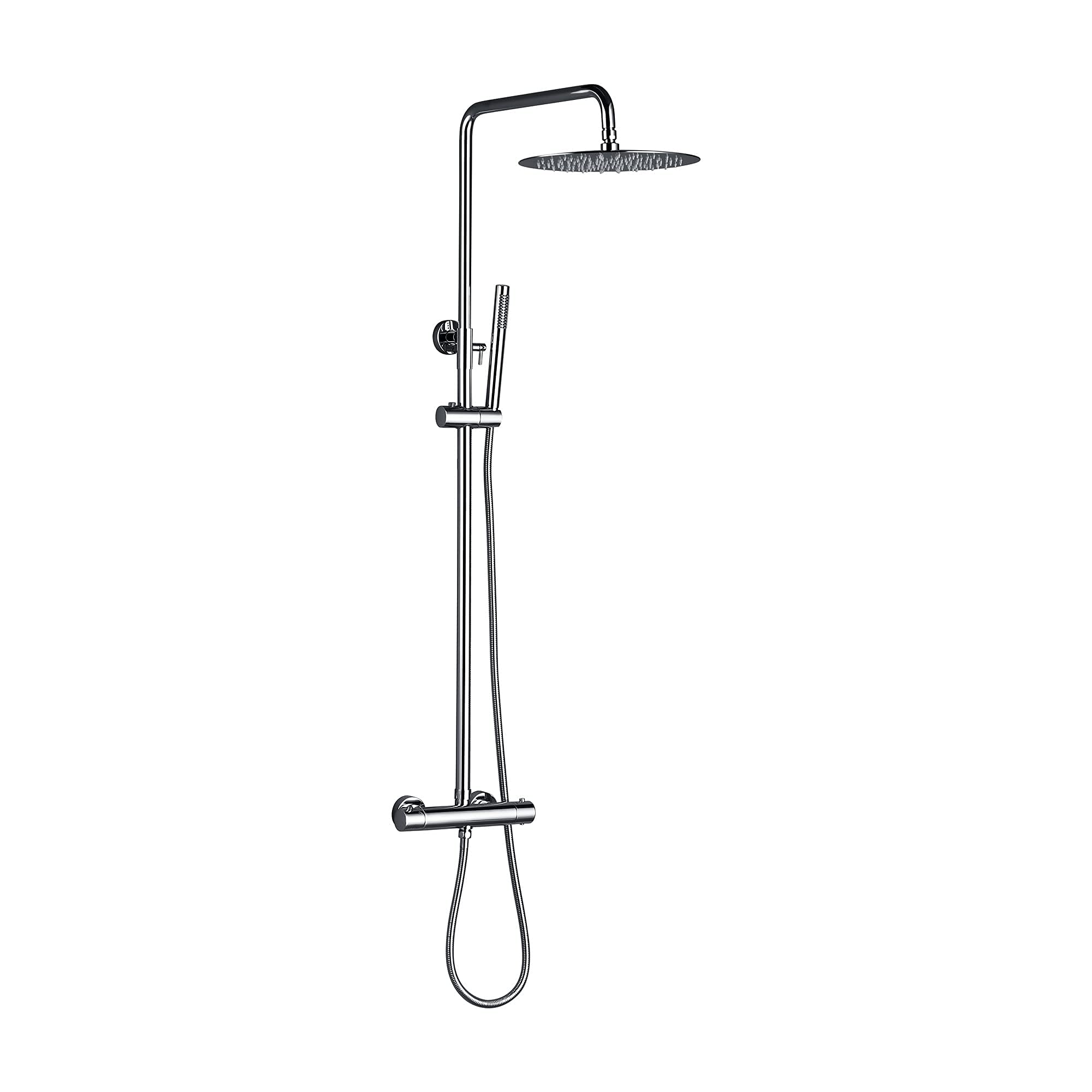 CWCQGH Thermostatic Shower Mixer Set, Multi-Function Wall Mount Exposed Shower Column Bathroom Faucet with Diverter Rain Head, Solid Brass Shower System Set with Shower Head and,Chrome-10 Inch