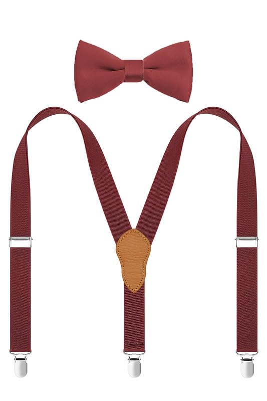 Men's Boys' Suspenders and Bow Tie Set Adjustable with 3 Metal Clips