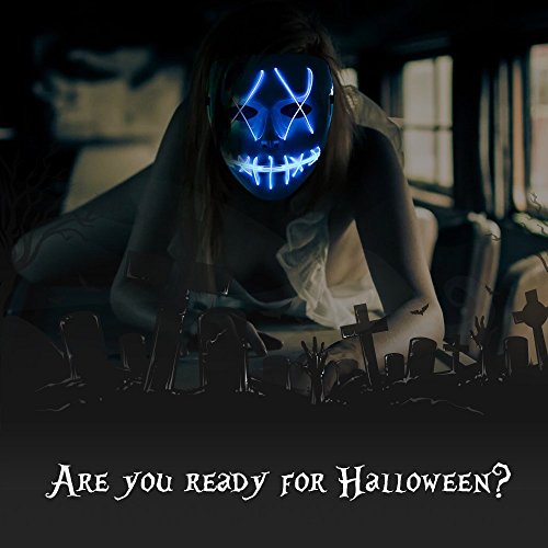 Ansee Scary Mask Halloween Cosplay Led Costume Mask El Wire Light Up Mask for Festival Parties (Purge Mask Blue)