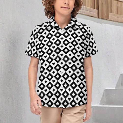 Playing Cards Signs Casino Boys Button Down Shirt Short Sleeve Lightweight Summer Tops with One Pocket 7-8T2