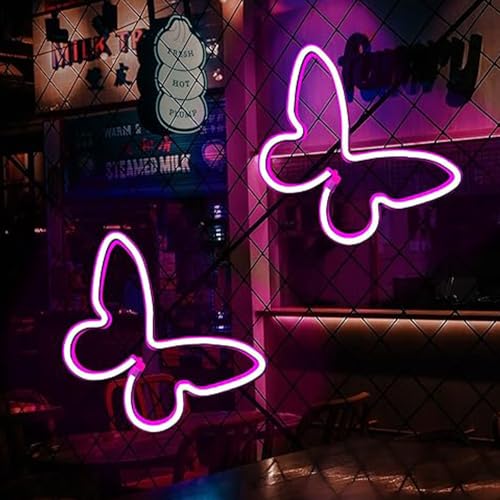 Image of 2PCS LED Neon Light Sign Butterfly Neon Signs Home Night Lights for Kids' Bedroom Decorative lamps Wall Art Romantic Christmas Birthday Gift