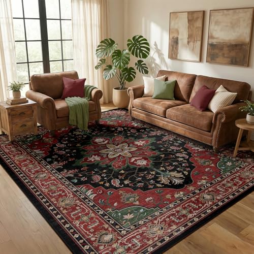RELEANY Washable Red/Black Area Rug