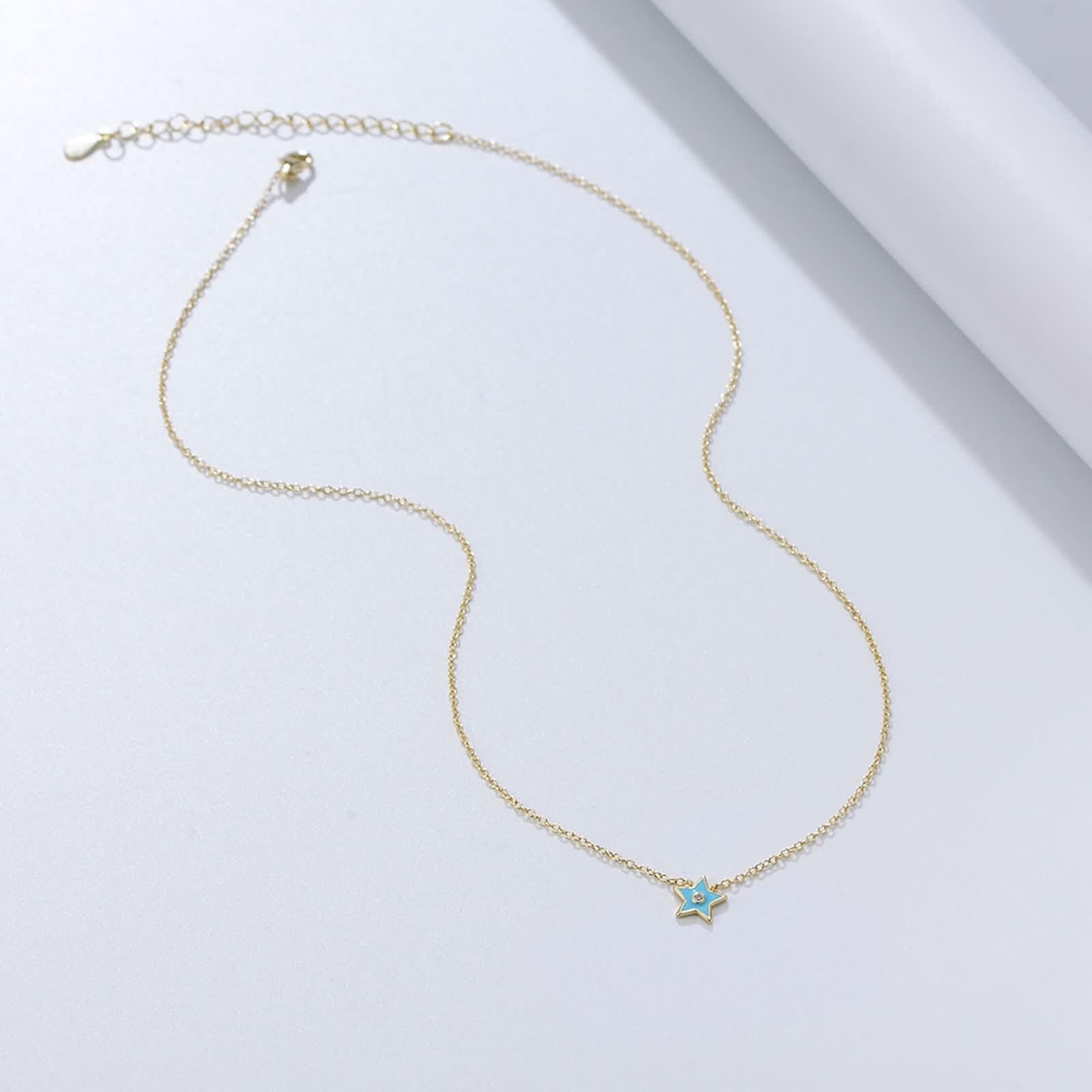 Naszyjnik z diamentami, naszyjnik damski biżuteria wisiorek łańcuszek 9K/14K żółte złoto / 18K gwiazda 40+5 cm długość